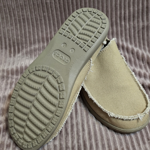 Crocs Santa Cruz Beige Tan Loafers Men's Size 7 Slip On Shoes Canvas Khaki - Picture 3 of 4
